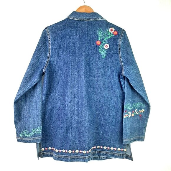 Vintage Blair Two Twenty Collection Long Blue Jean Jacket Embroidered Denim M - Picture 2 of 12